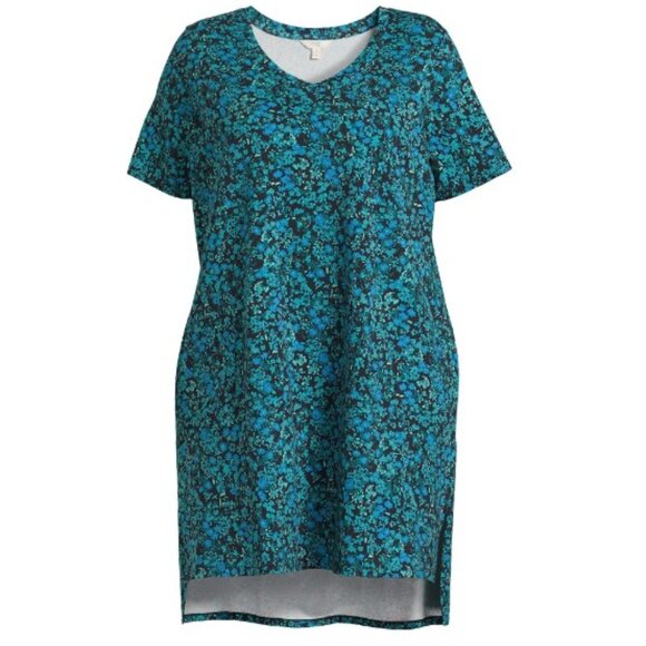 Terra & Sky Women’s Plus Size V-Neck Step Dress, SMALL DITSY FIELD/BLACK - Picture 4 of 5